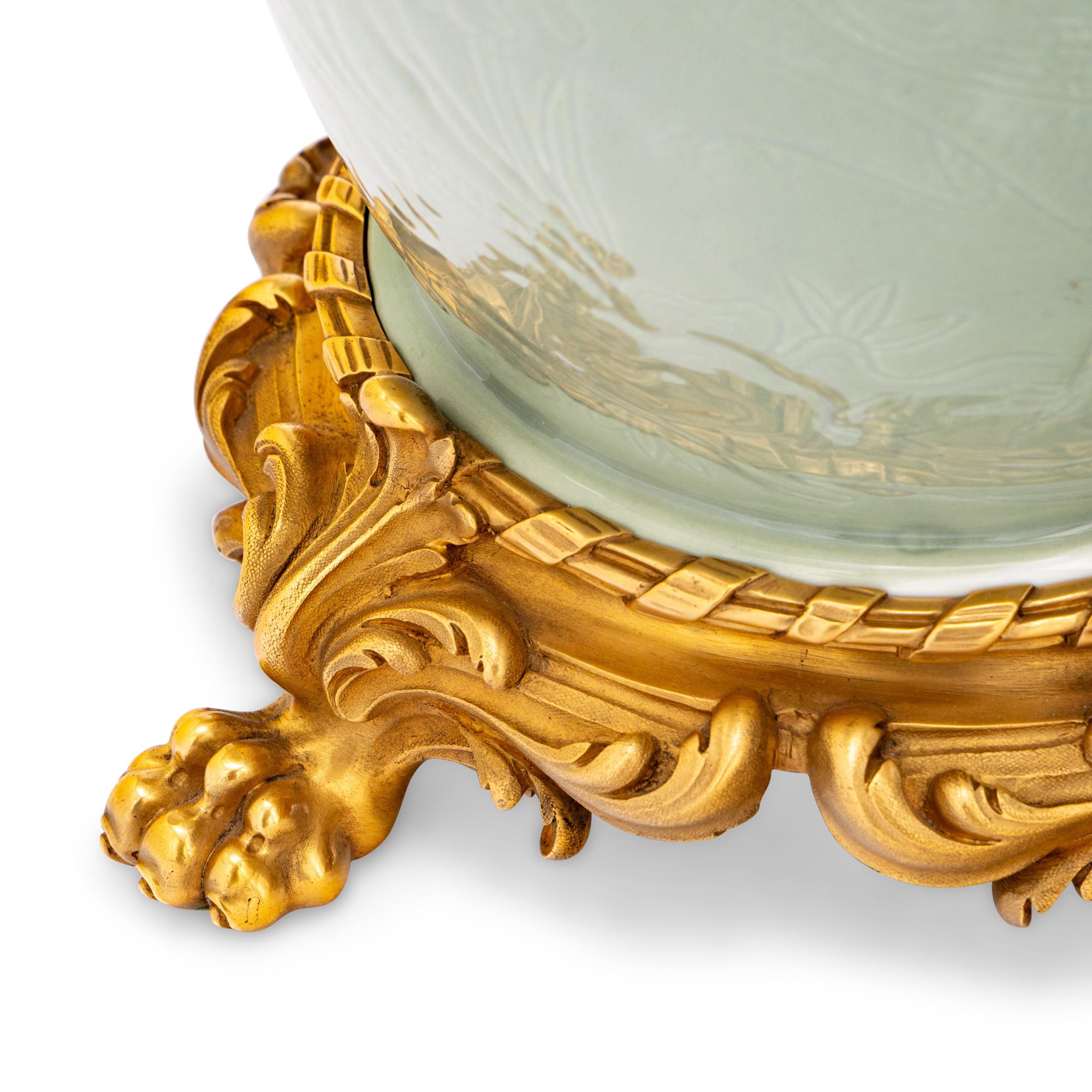 A Pair of Chinese Celadon Porcelain and French Gilt Bronze Mounted Vases