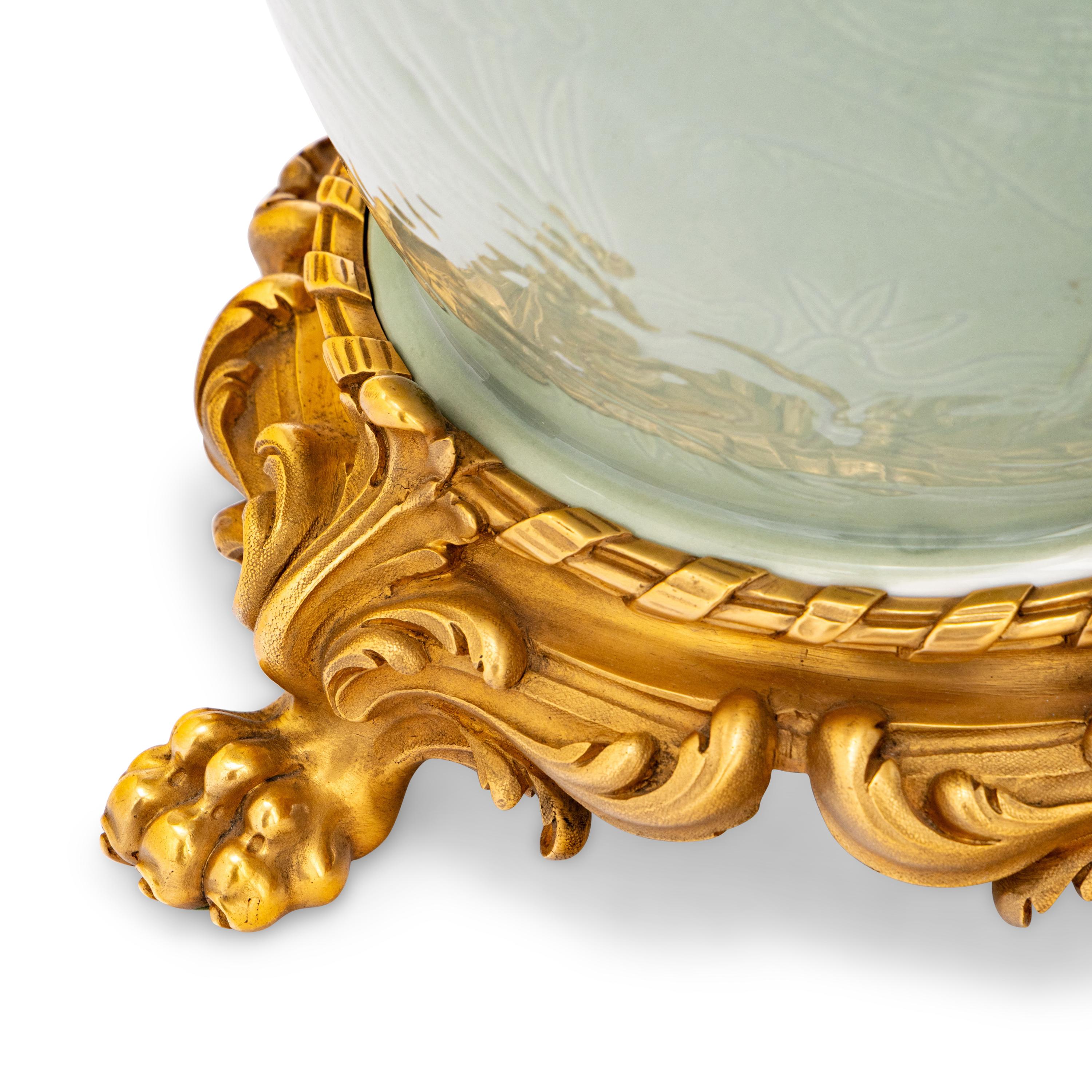 A Pair of Chinese Celadon Porcelain and French Gilt Bronze Mounted Vases