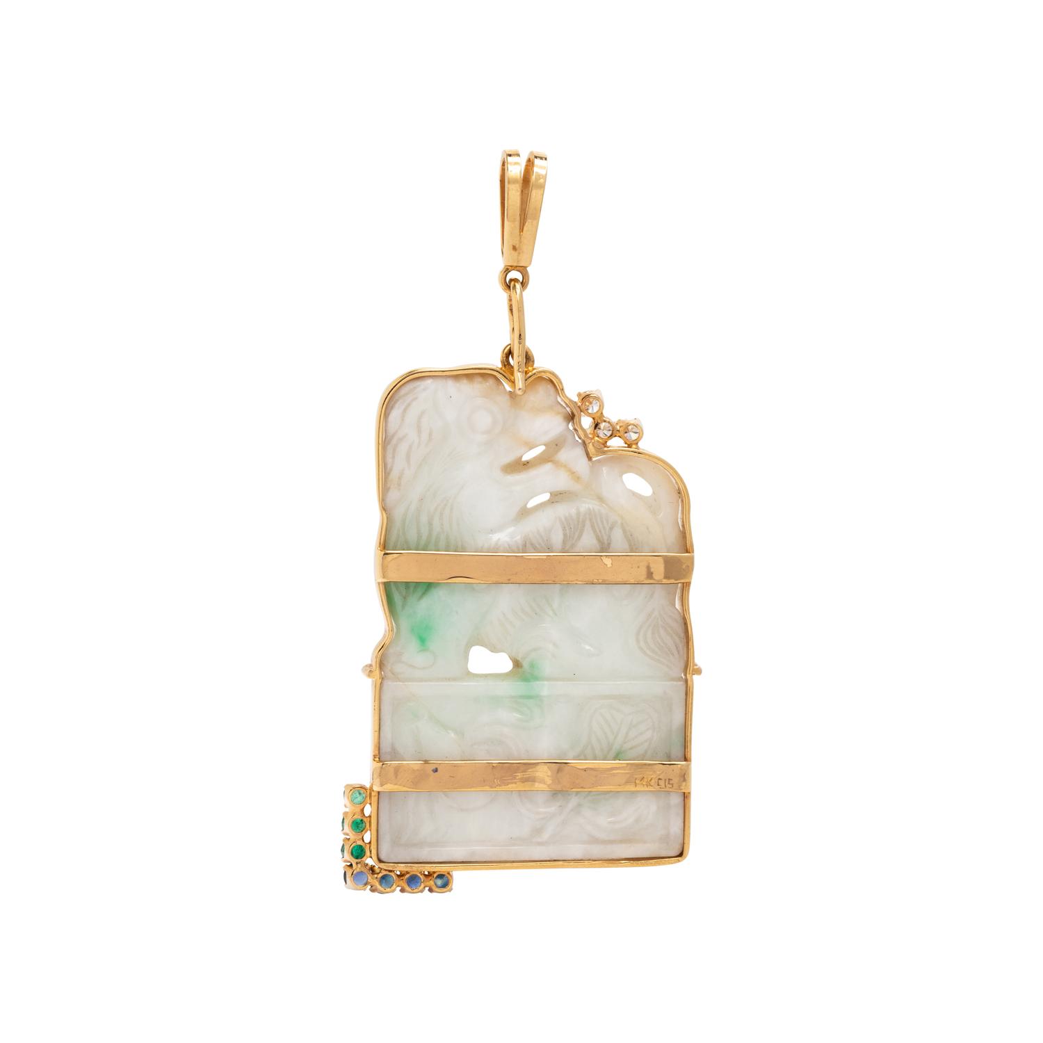 CARVED JADE AND DIAMOND DOG PENDANT