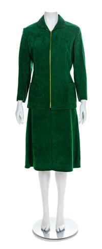 Halston Green Suede Skirt Suit, 1970s No size label