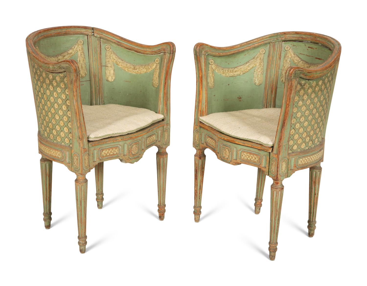 A Pair of Northern European Painted Bergeres