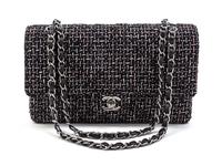 A Chanel Multicolor Tweed Double Flap Bag, 10 x 6 x 3 1/2 inches.