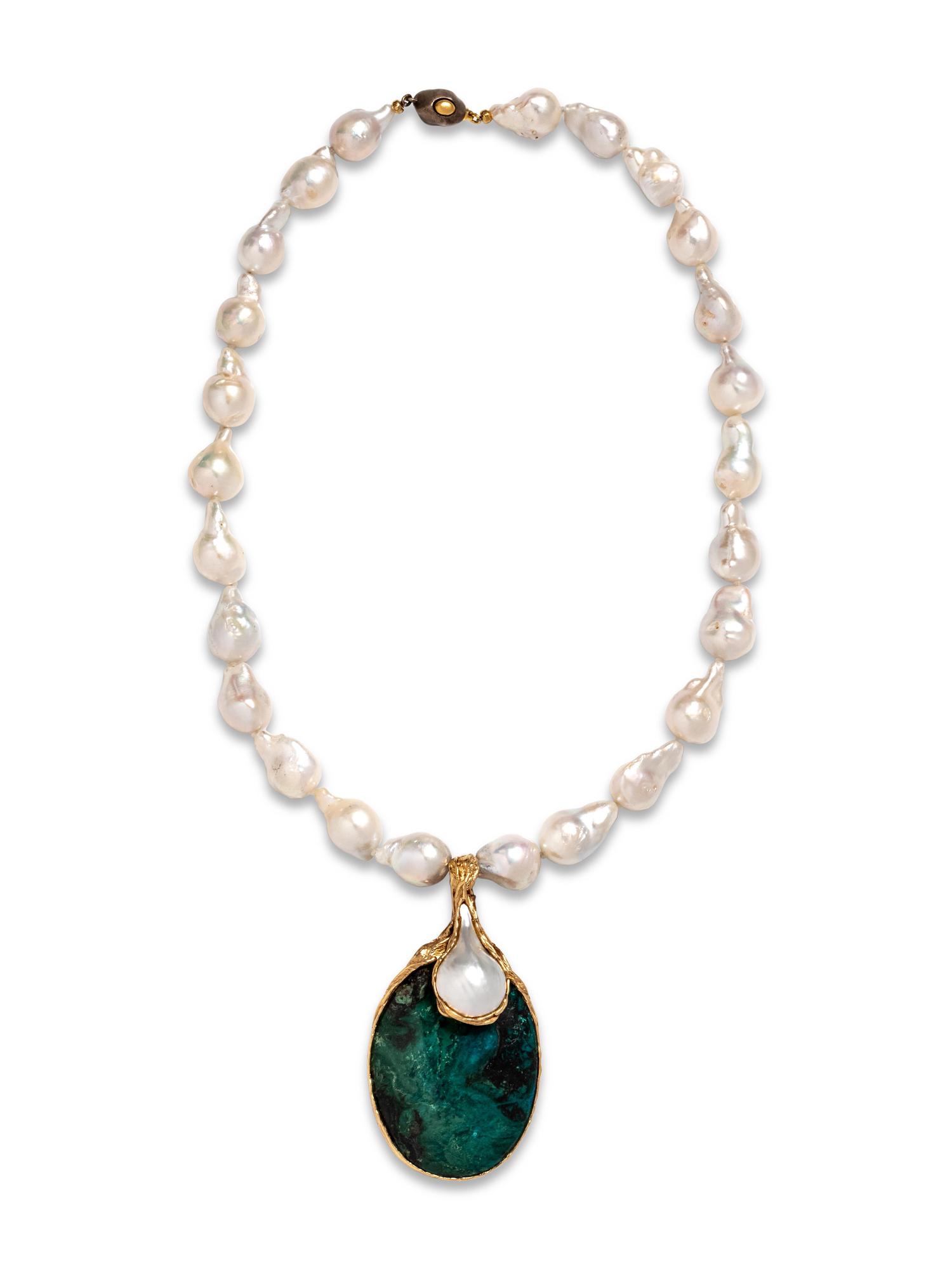GILBERT ALBERT, HARDSTONE AND CULTURED PEARL PENDANT/NECKLACE