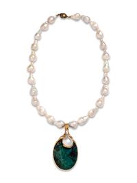 GILBERT ALBERT, HARDSTONE AND CULTURED PEARL PENDANT/NECKLACE