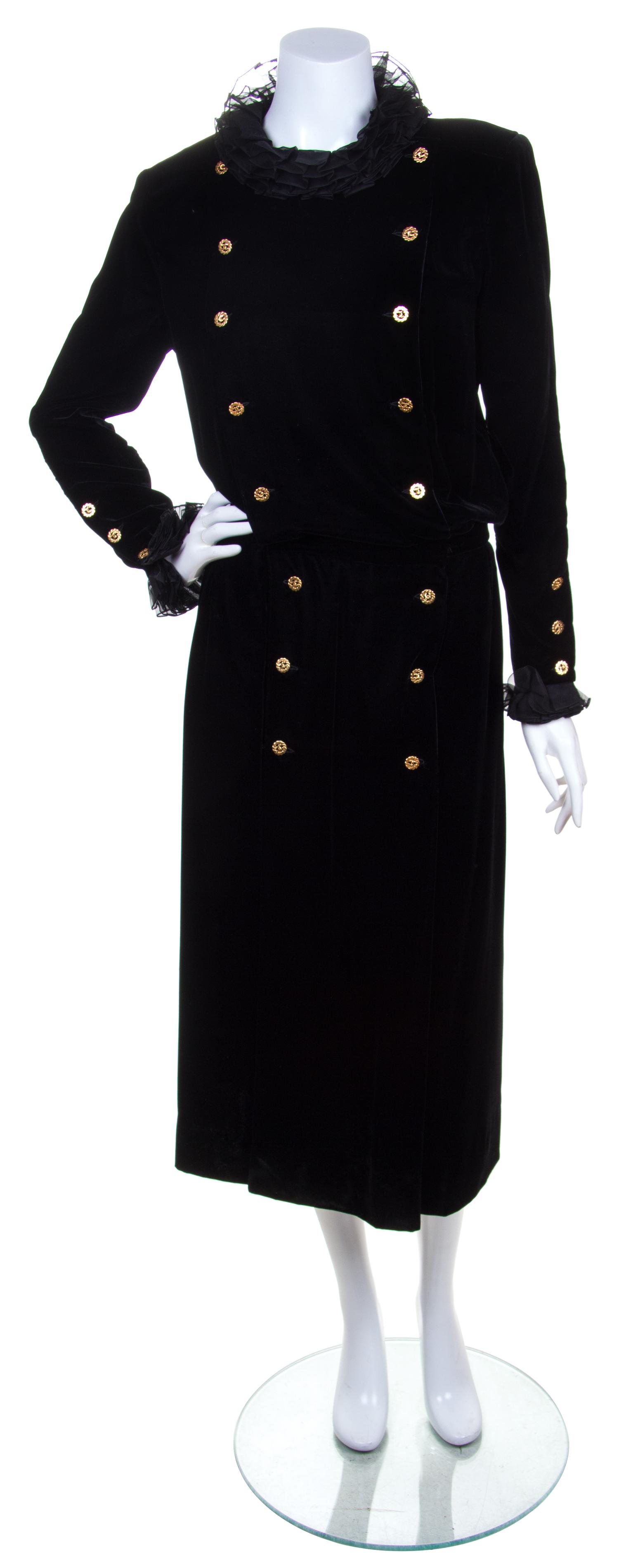 A Chanel Black Velvet Double Breasted Dress, Size 42.