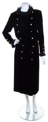 A Chanel Black Velvet Double Breasted Dress, Size 42.