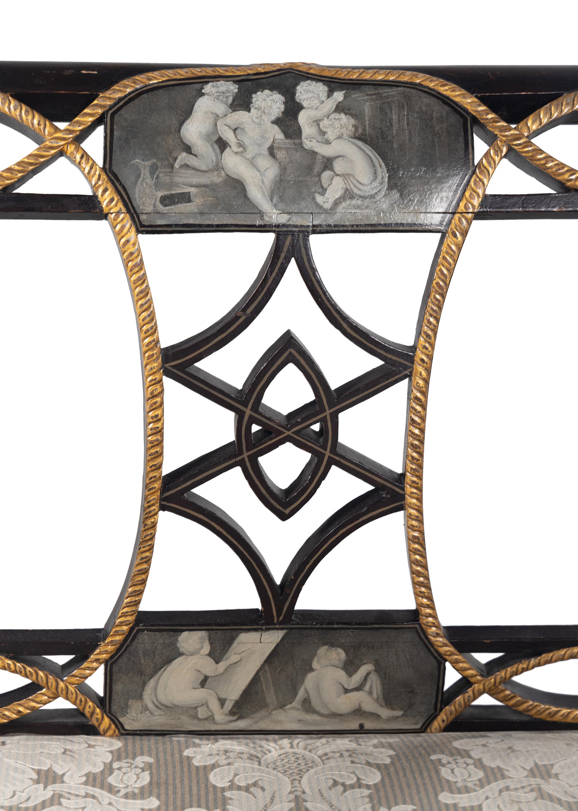 A Set of Ten Regency Black and Gilt Japanned Armchairs