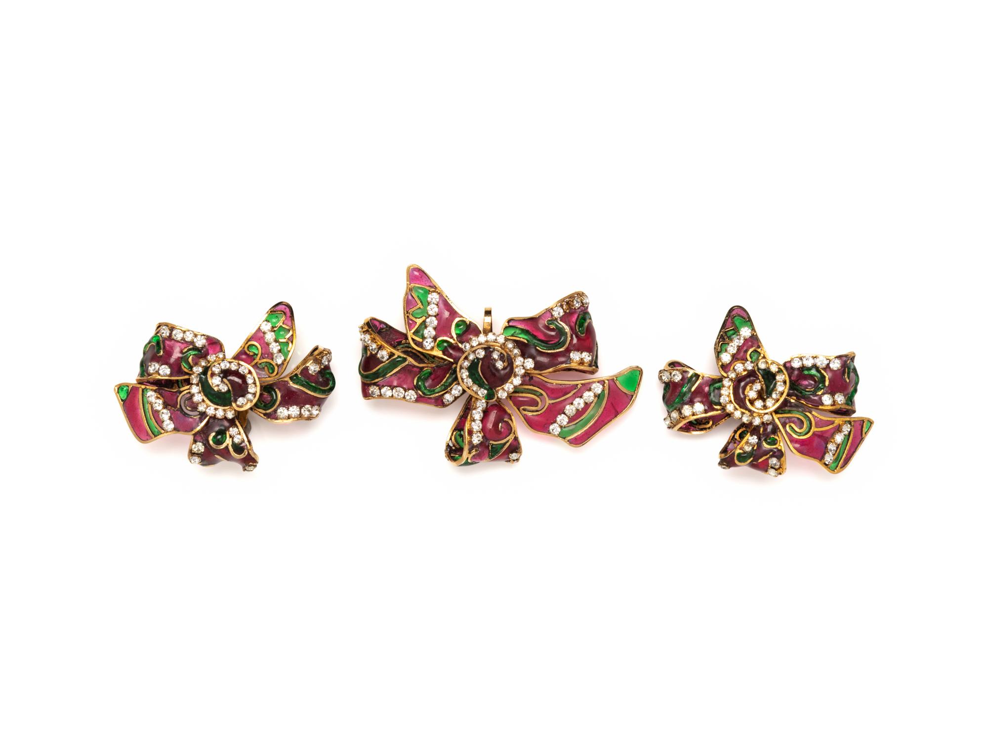 Chanel, Gripoix Pâte de Verre Ear Clips & Brooch Pendant