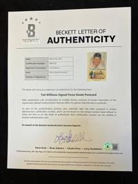 A Ted Williams Signed Autograph Perez Steele Baseball Postcard Plaque (Beckett Authentication Services Letter),