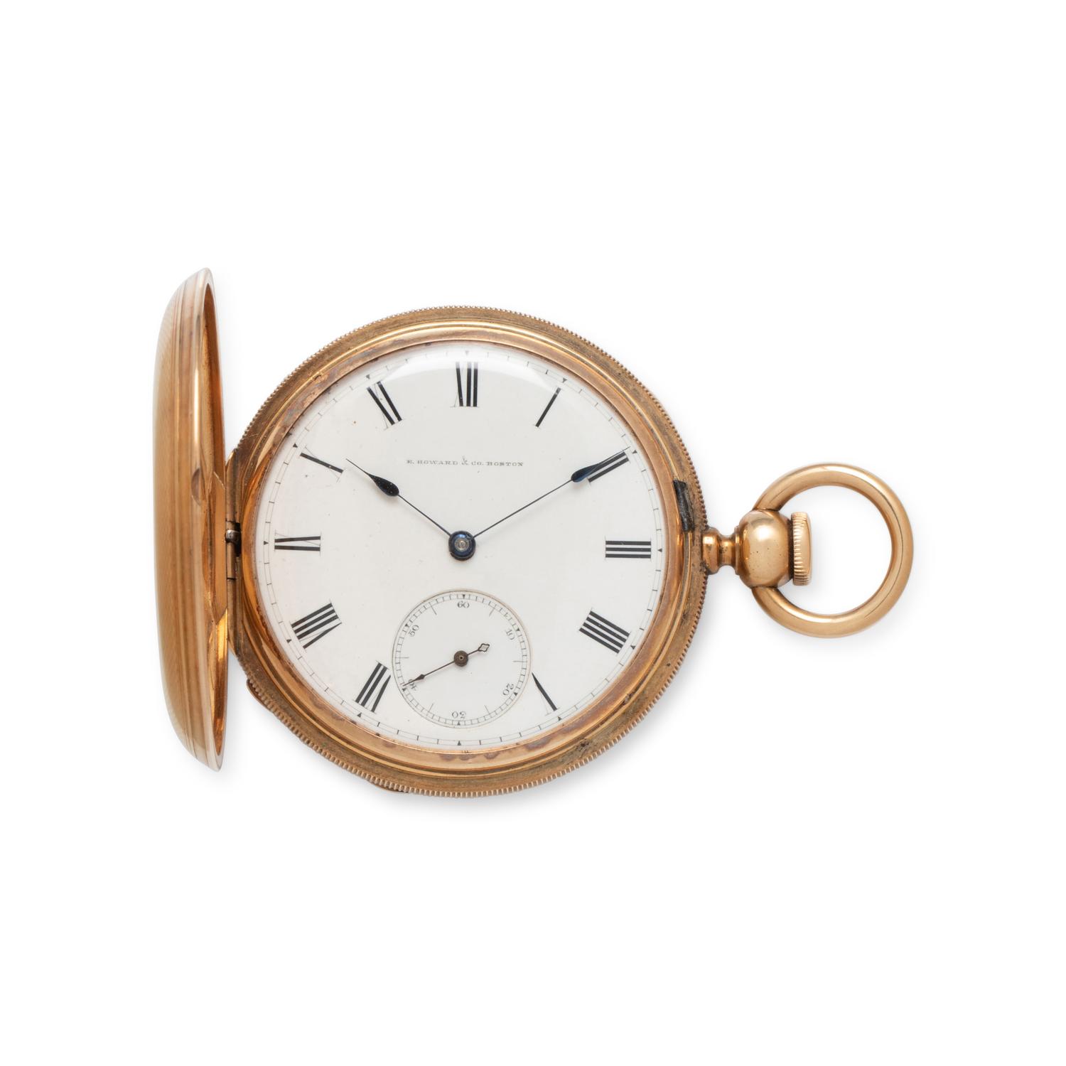 E. HOWARD & CO. BOSTON, 18K YELLOW GOLD KEYWOUND HUNTER CASE POCKET WATCH