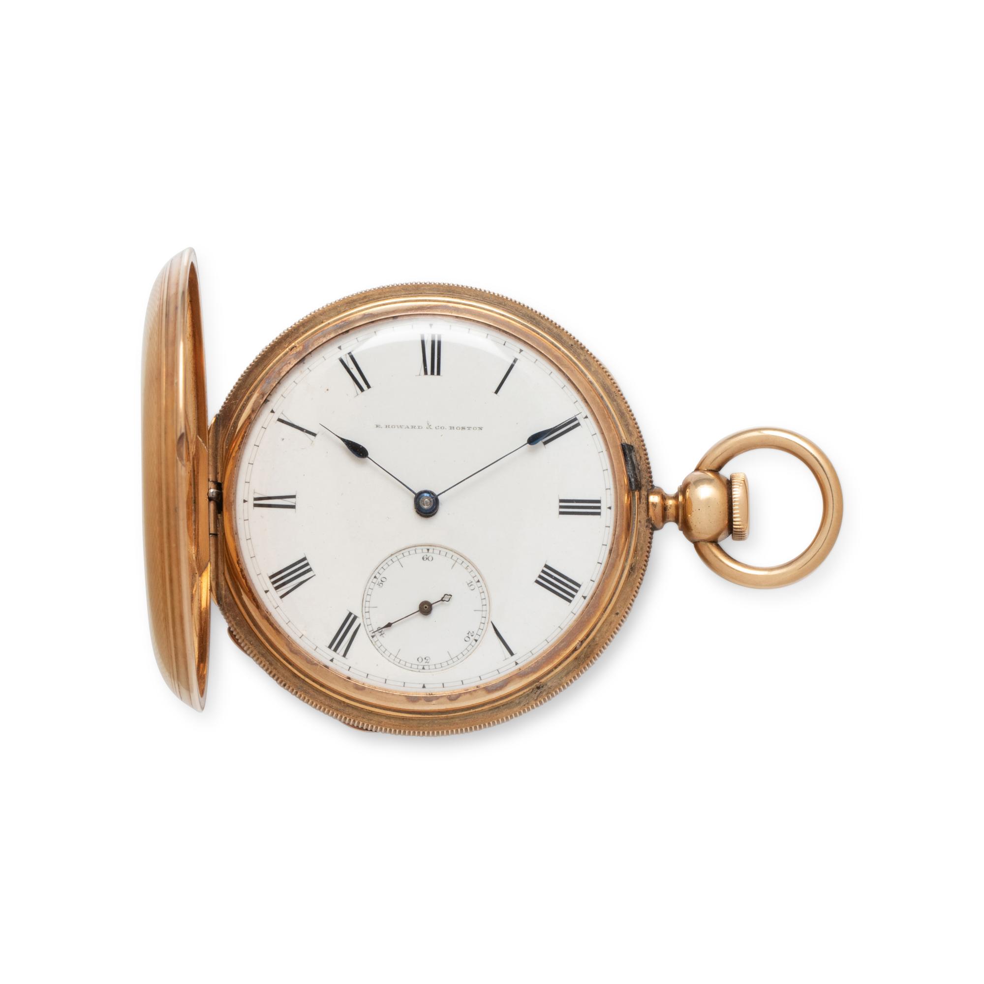 E. HOWARD & CO. BOSTON, 18K YELLOW GOLD KEYWOUND HUNTER CASE POCKET WATCH
