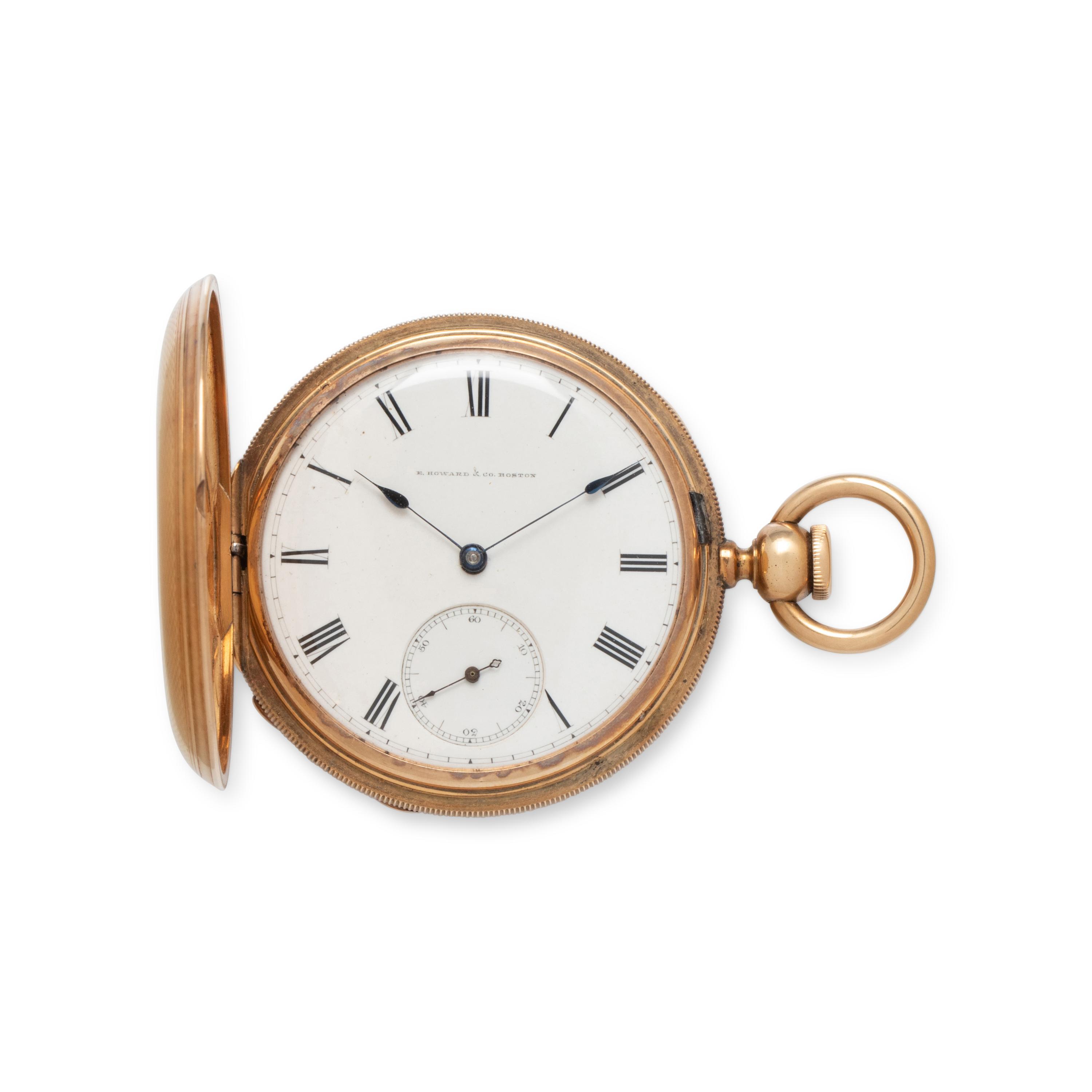 E. HOWARD & CO. BOSTON, 18K YELLOW GOLD KEYWOUND HUNTER CASE POCKET WATCH