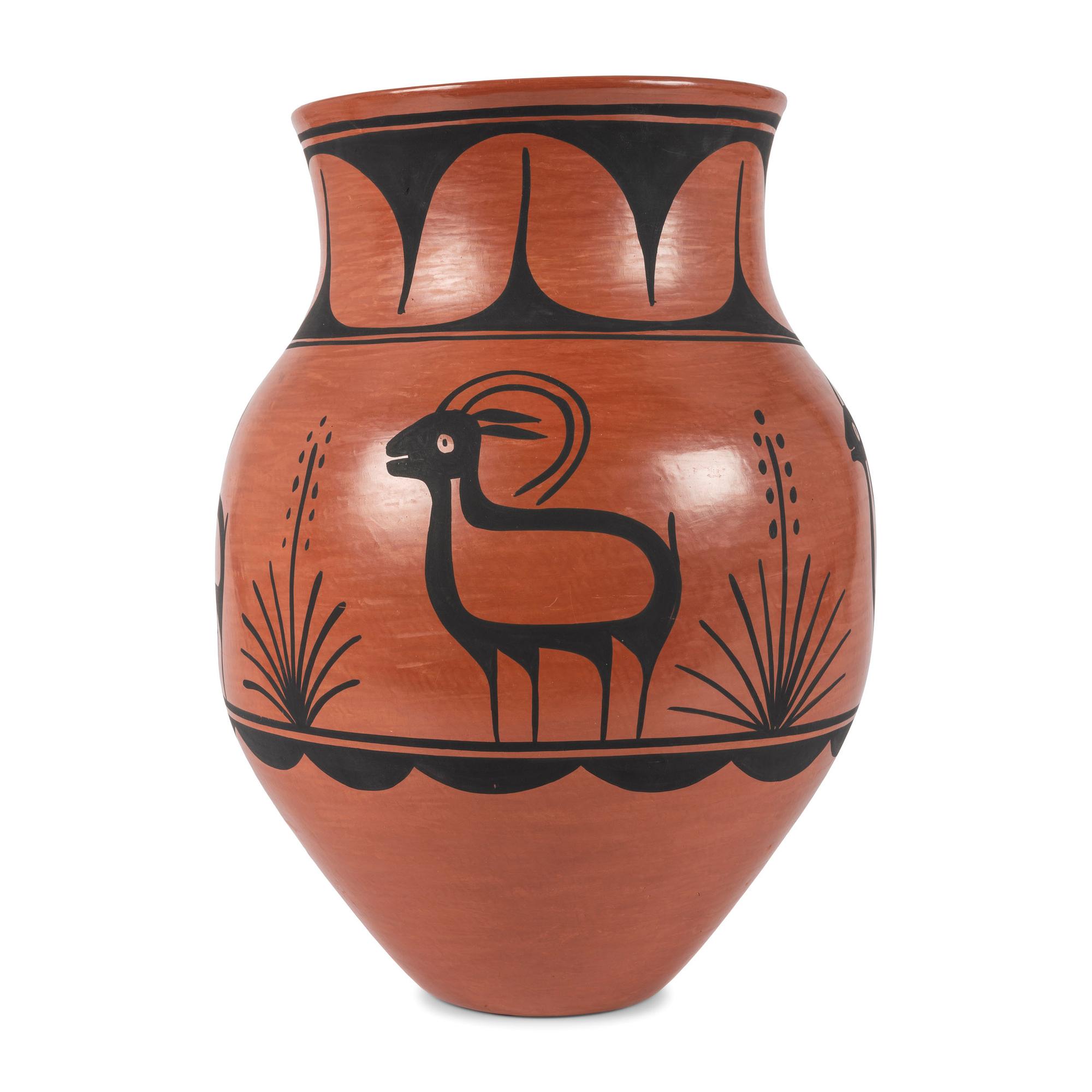 A Large Redware Jar, with Bighorn Sheep