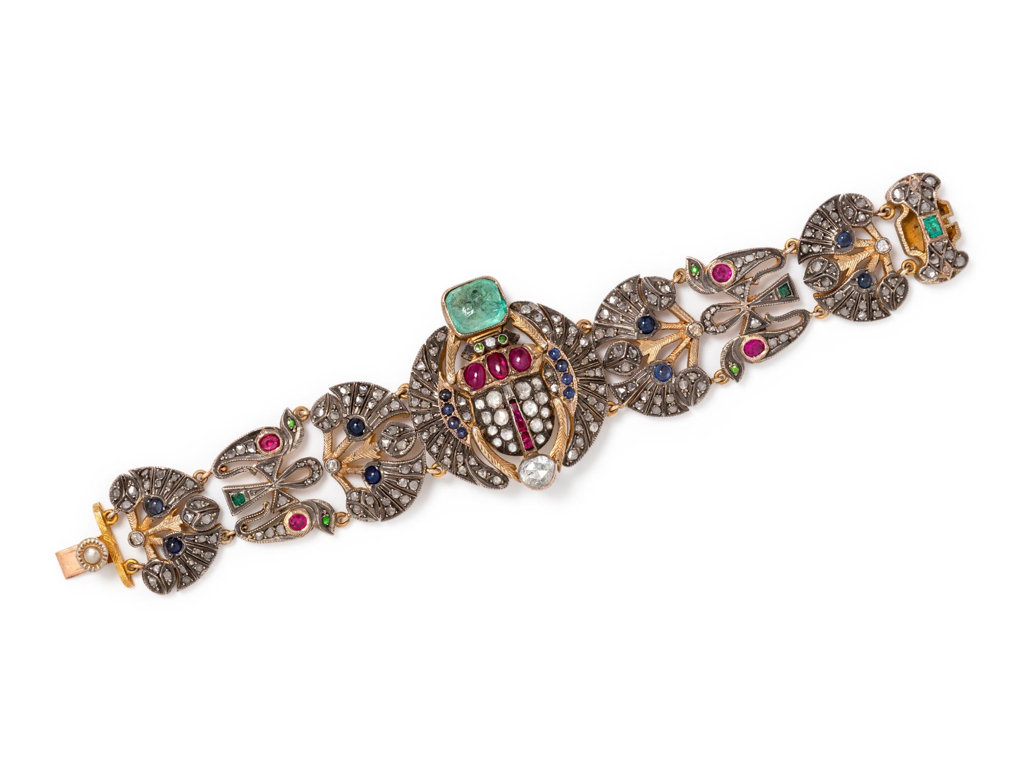 MULTIGEM AND DIAMOND EGYPTIAN MOTIF BRACELET