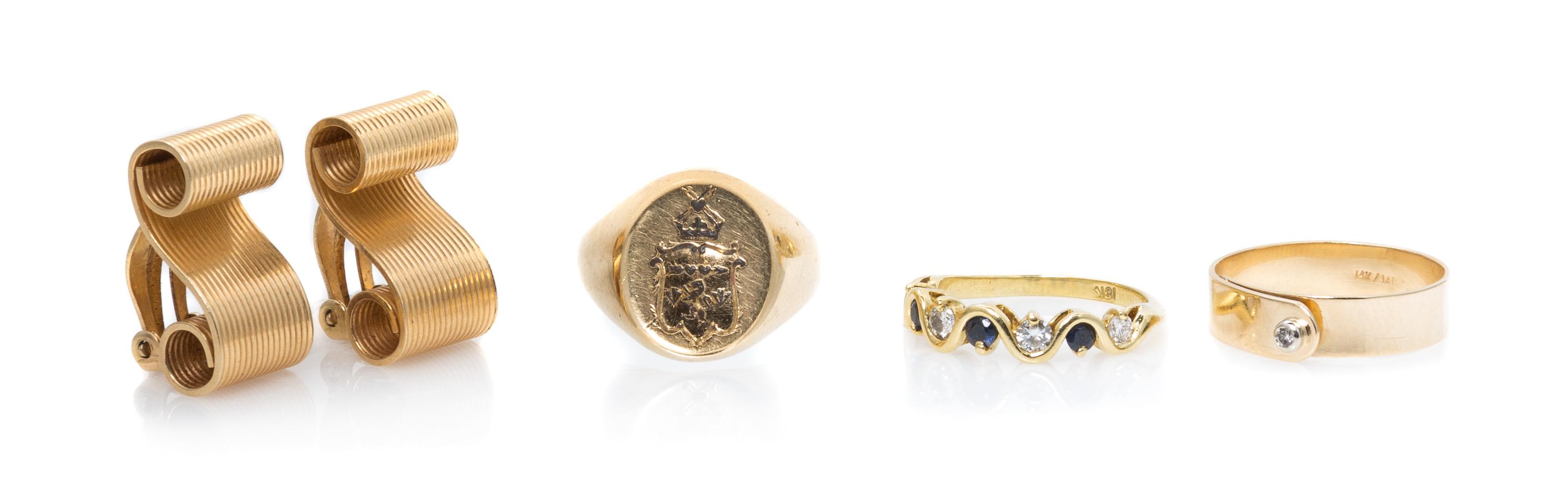 A Collection of Yellow Gold Jewelry, 15.20 dwts.