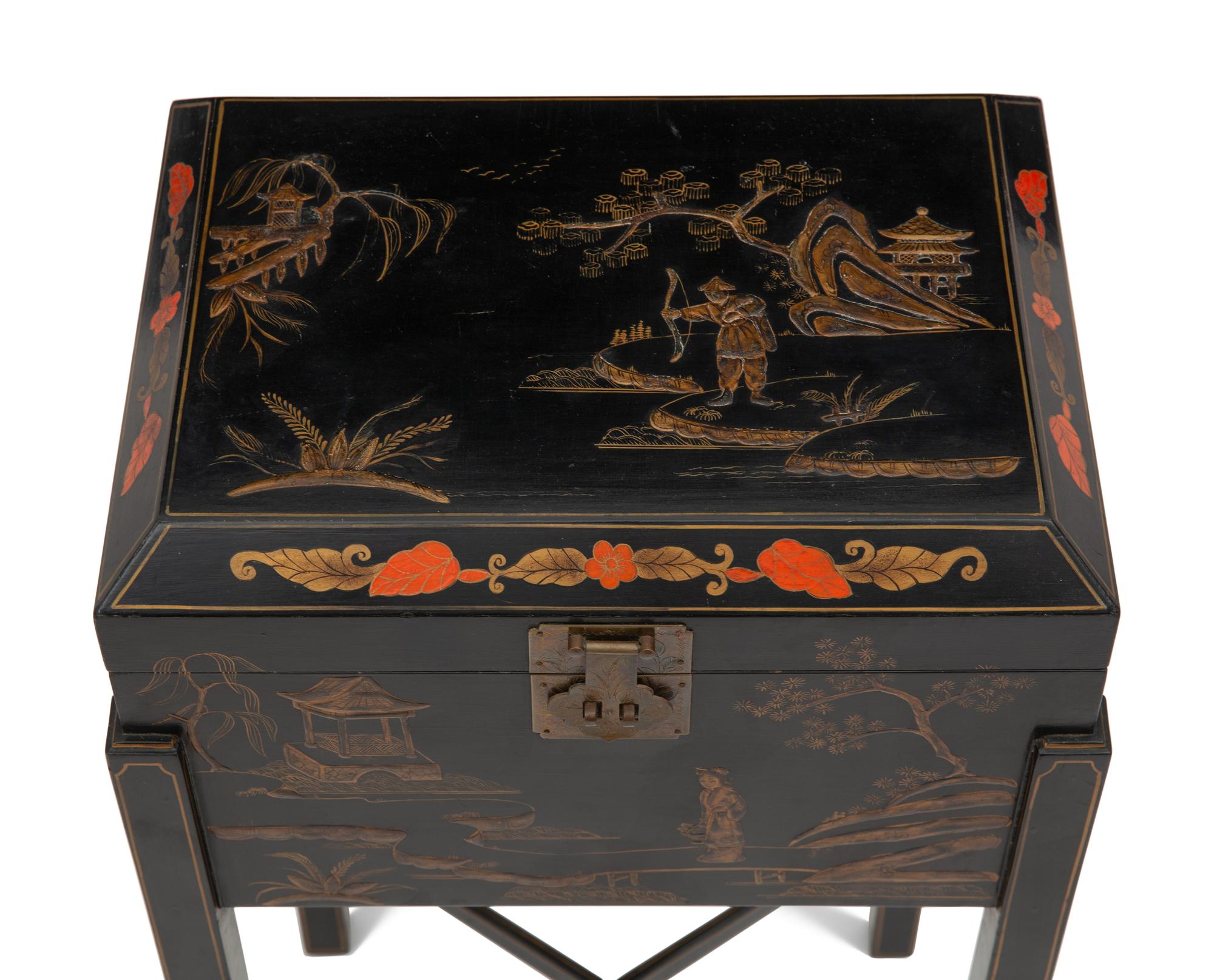 A Chinoiserie Decorated Casket on Stand