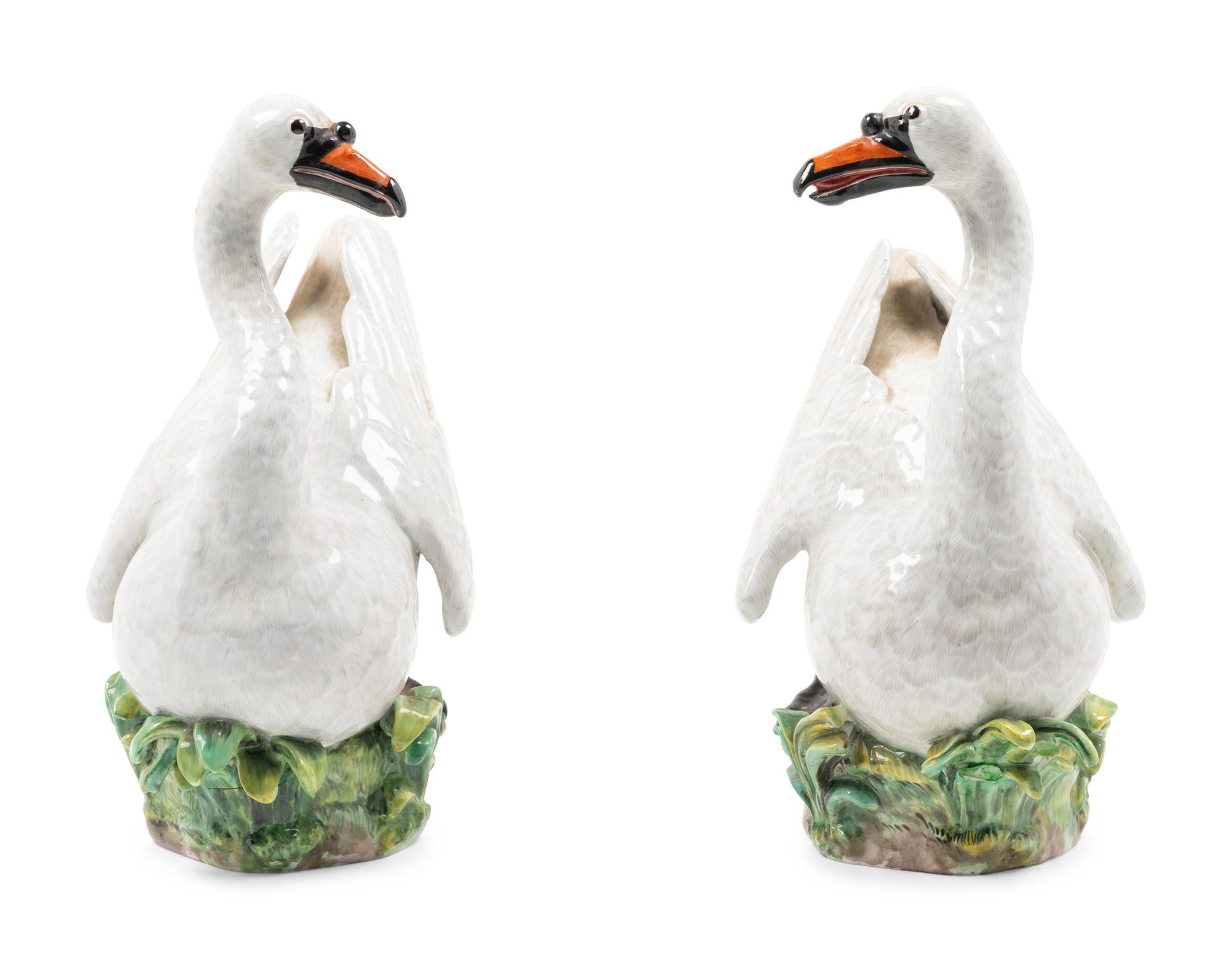 A Pair of Meissen Porcelain Swan Figures