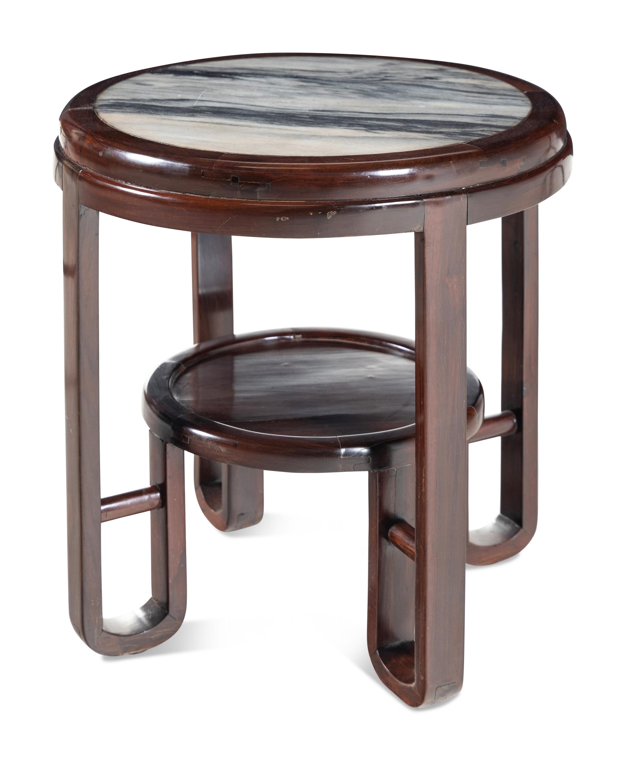 A Chinese Marble-Inset Hardwood Table