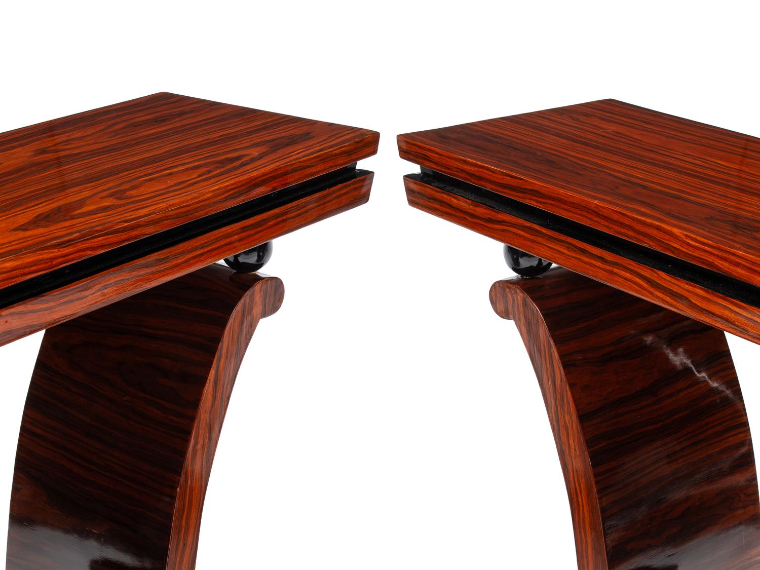 A Pair of Art Deco Style Part-Ebonized Rosewood Console Tables