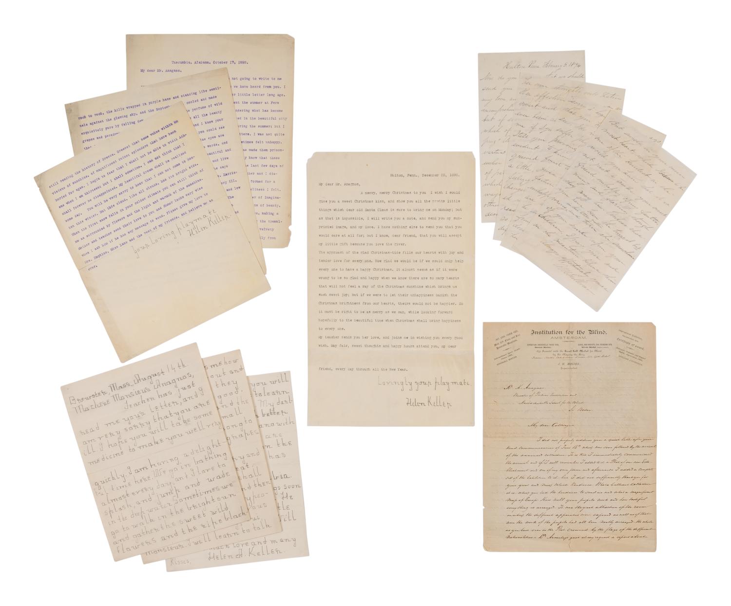 KELLER, Helen Adams (1880-1968) and Michael ANAGNOS (1837-1906 ). A small archive of materials related to Keller and Anagnos, including: