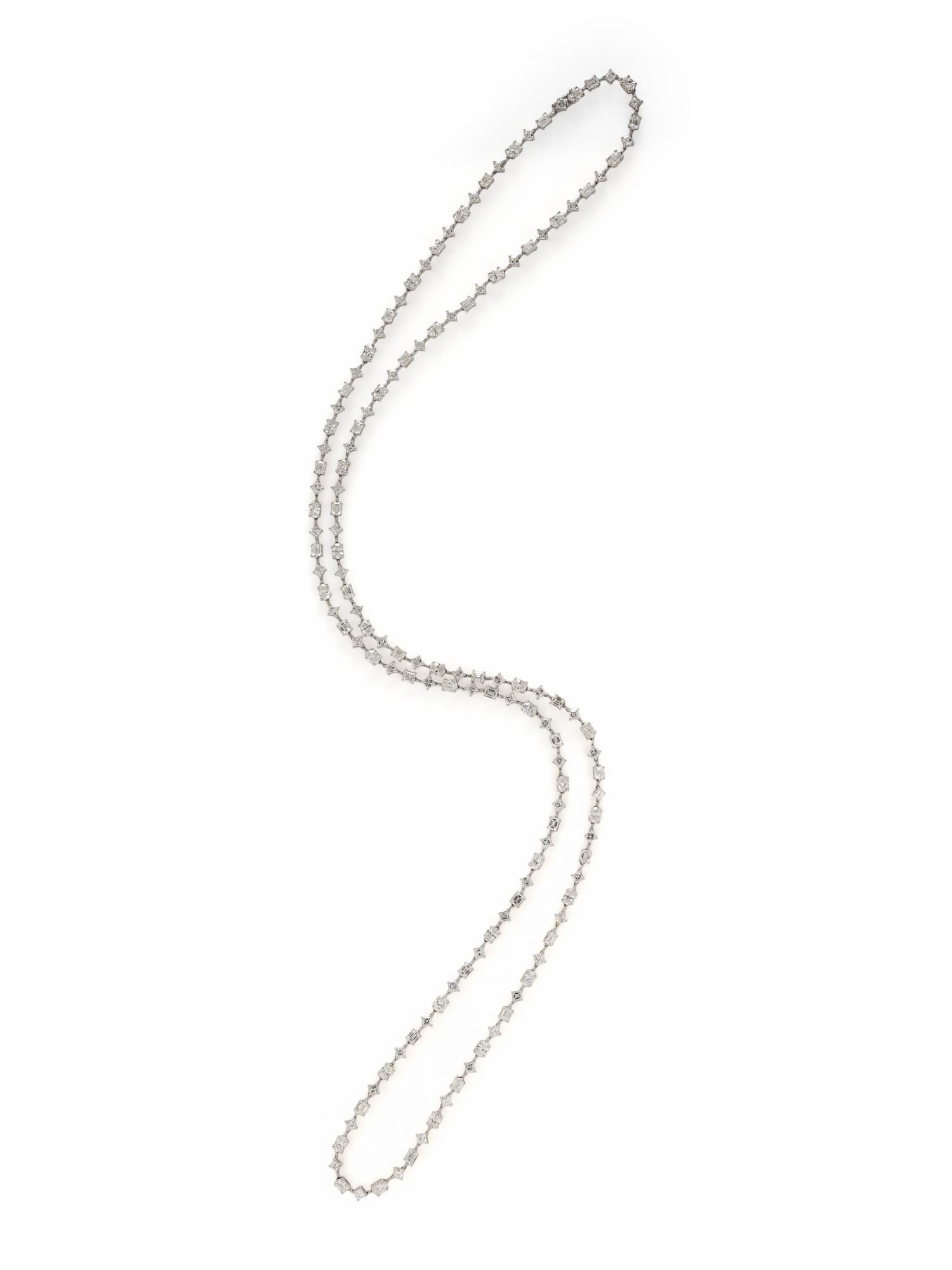 ZYDO, FANCY SHAPED DIAMOND AND WHITE GOLD LONG CHAIN