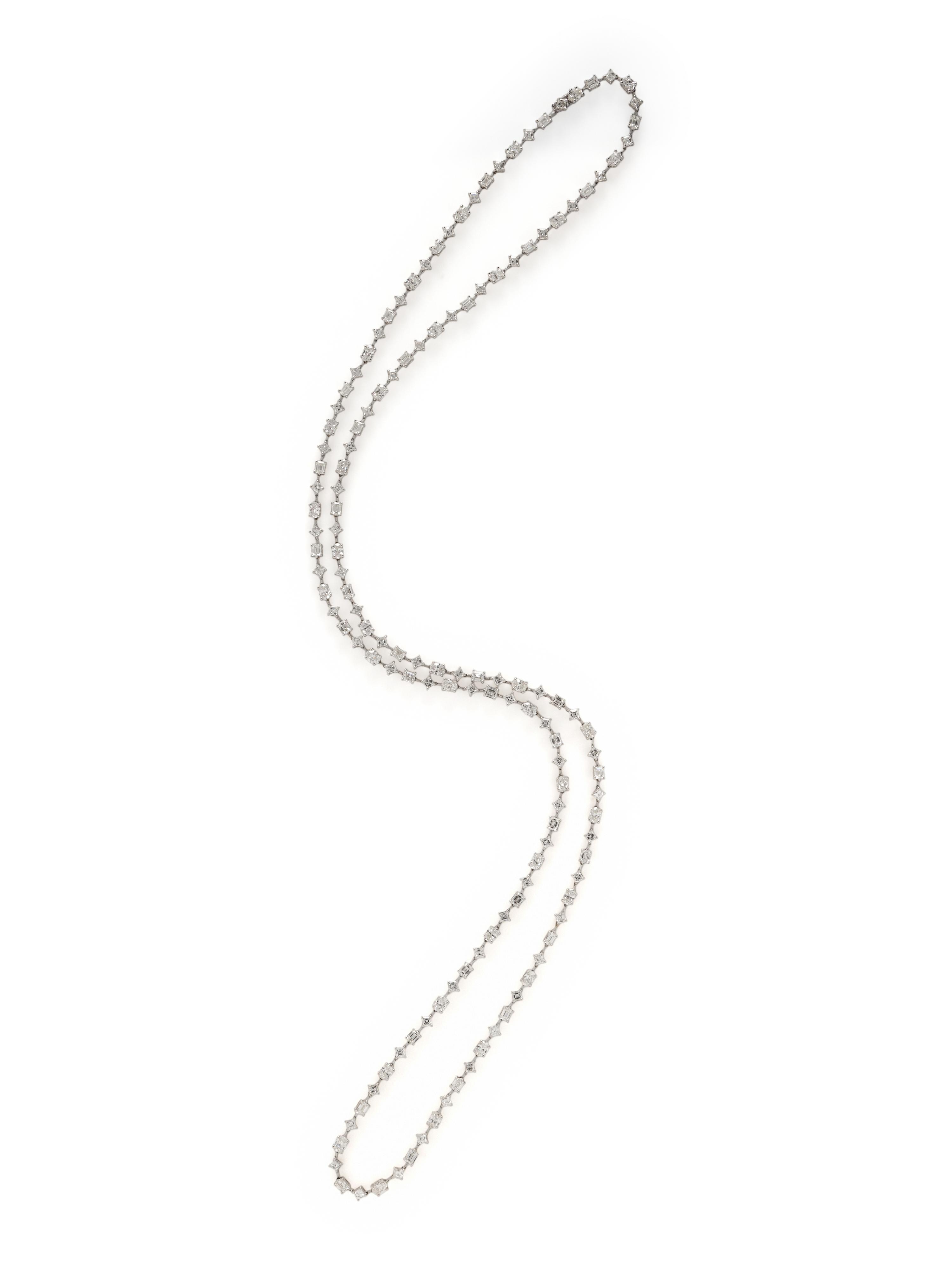 ZYDO, FANCY SHAPED DIAMOND AND WHITE GOLD LONG CHAIN