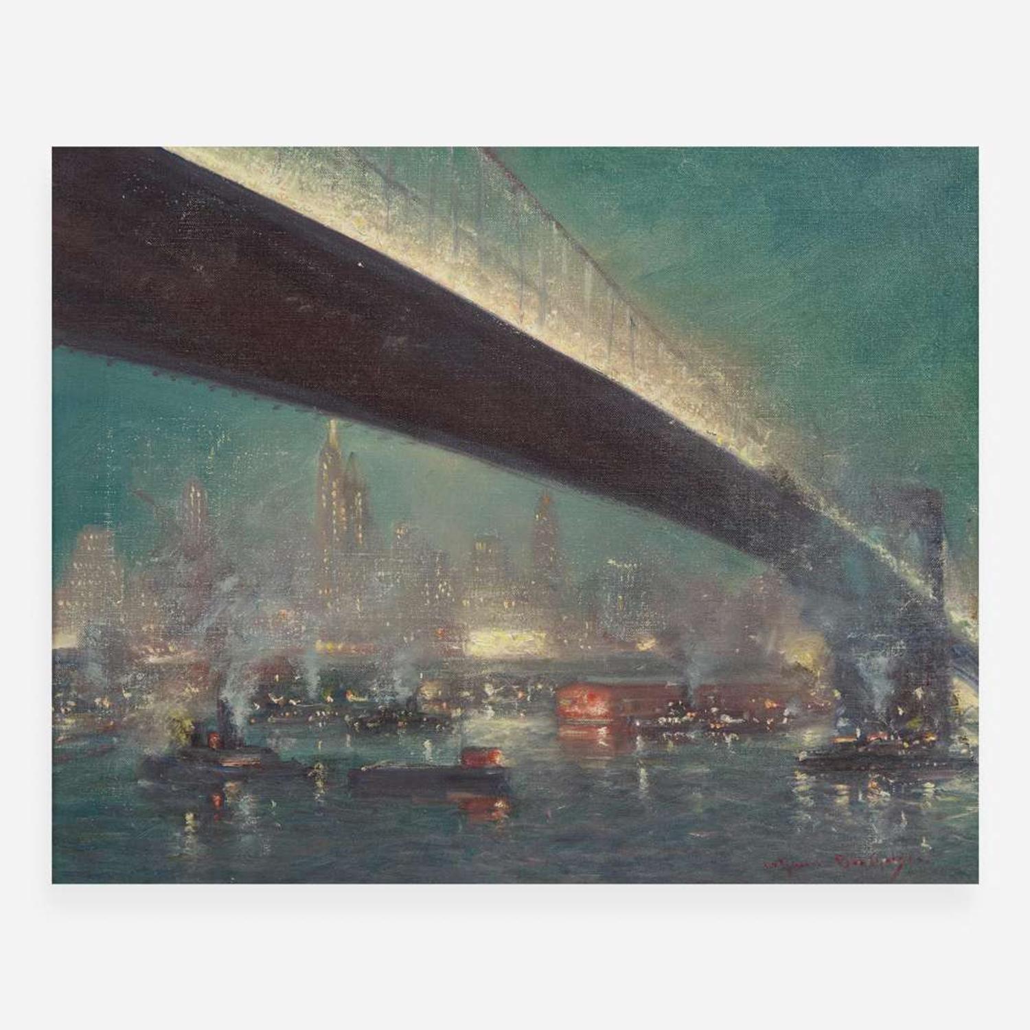 Johann Berthelsen (American, 1883–1972) New York Skyline from the Brooklyn Navy Yard