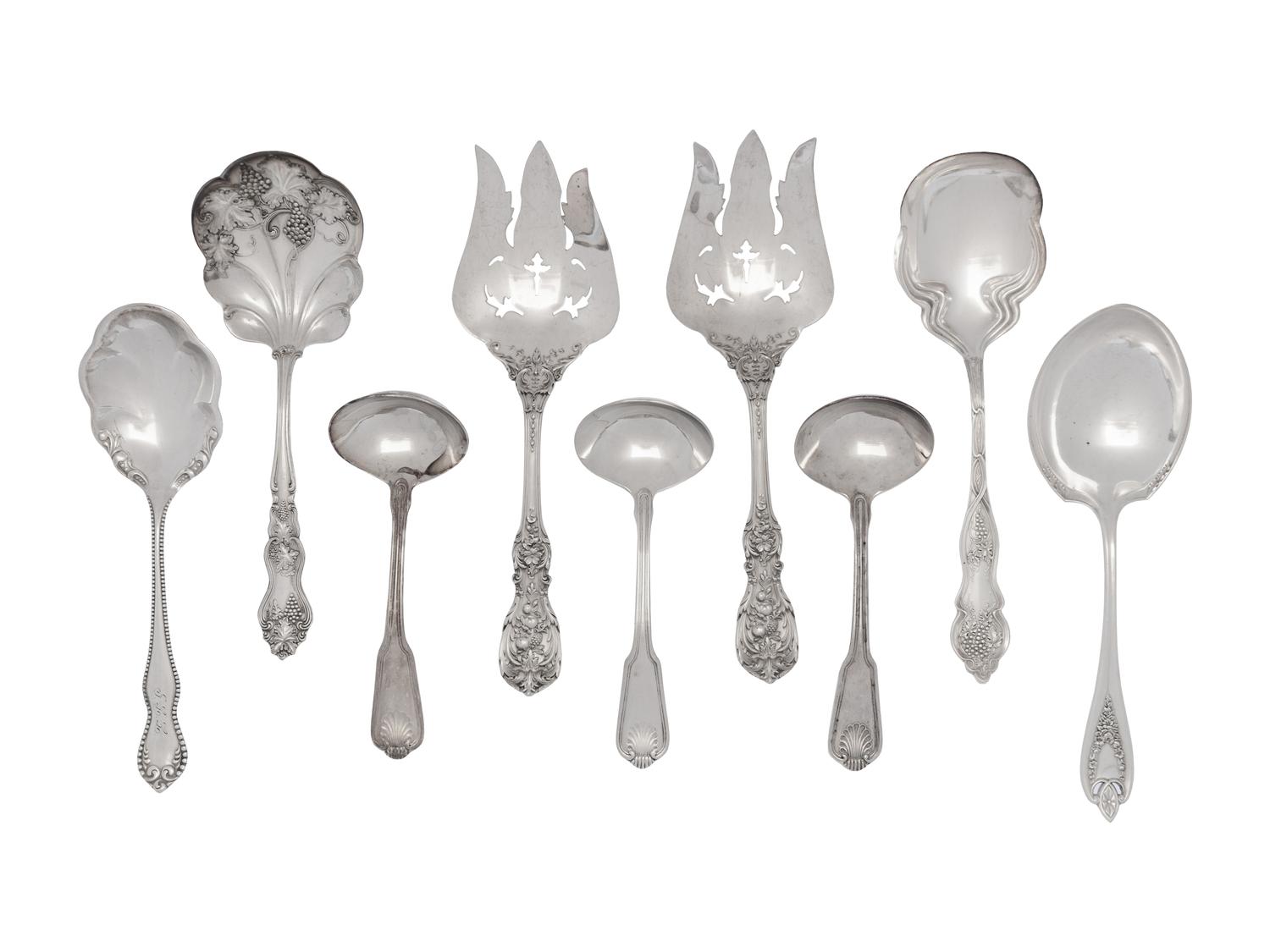 A Group of American and English Silver and Silver-Plate Serving Spoons