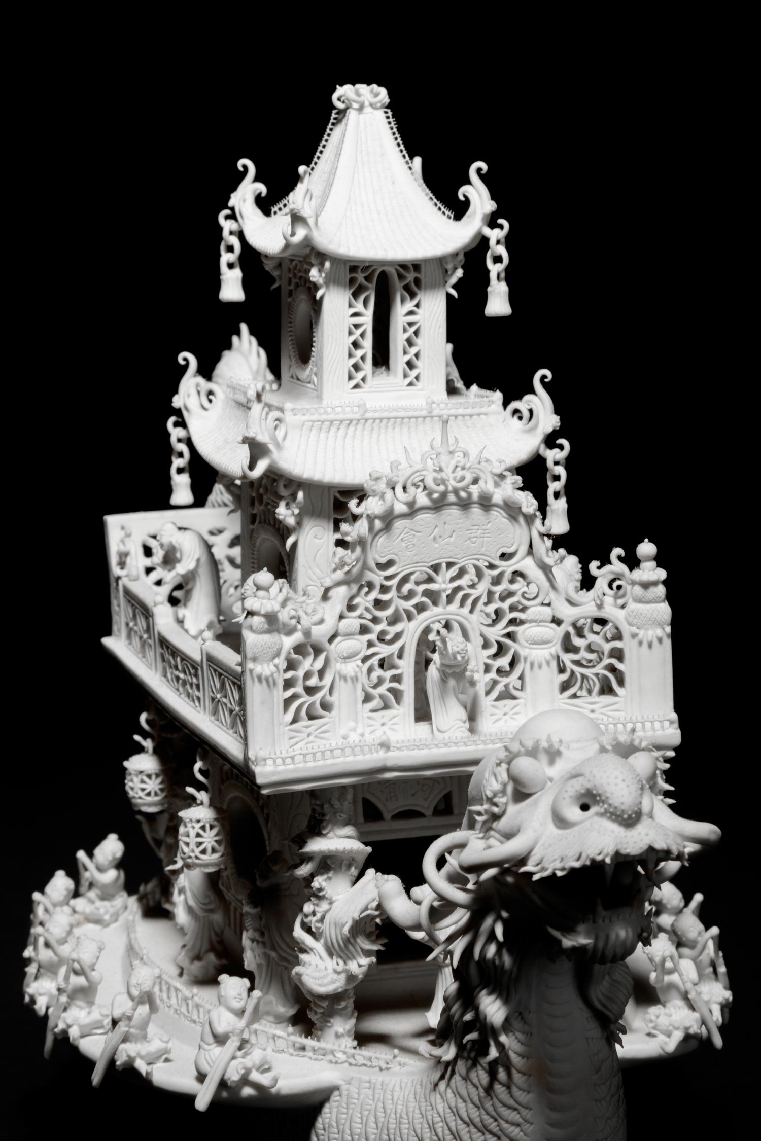 A White Biscuit Porcelain Model of a Dragon Boat