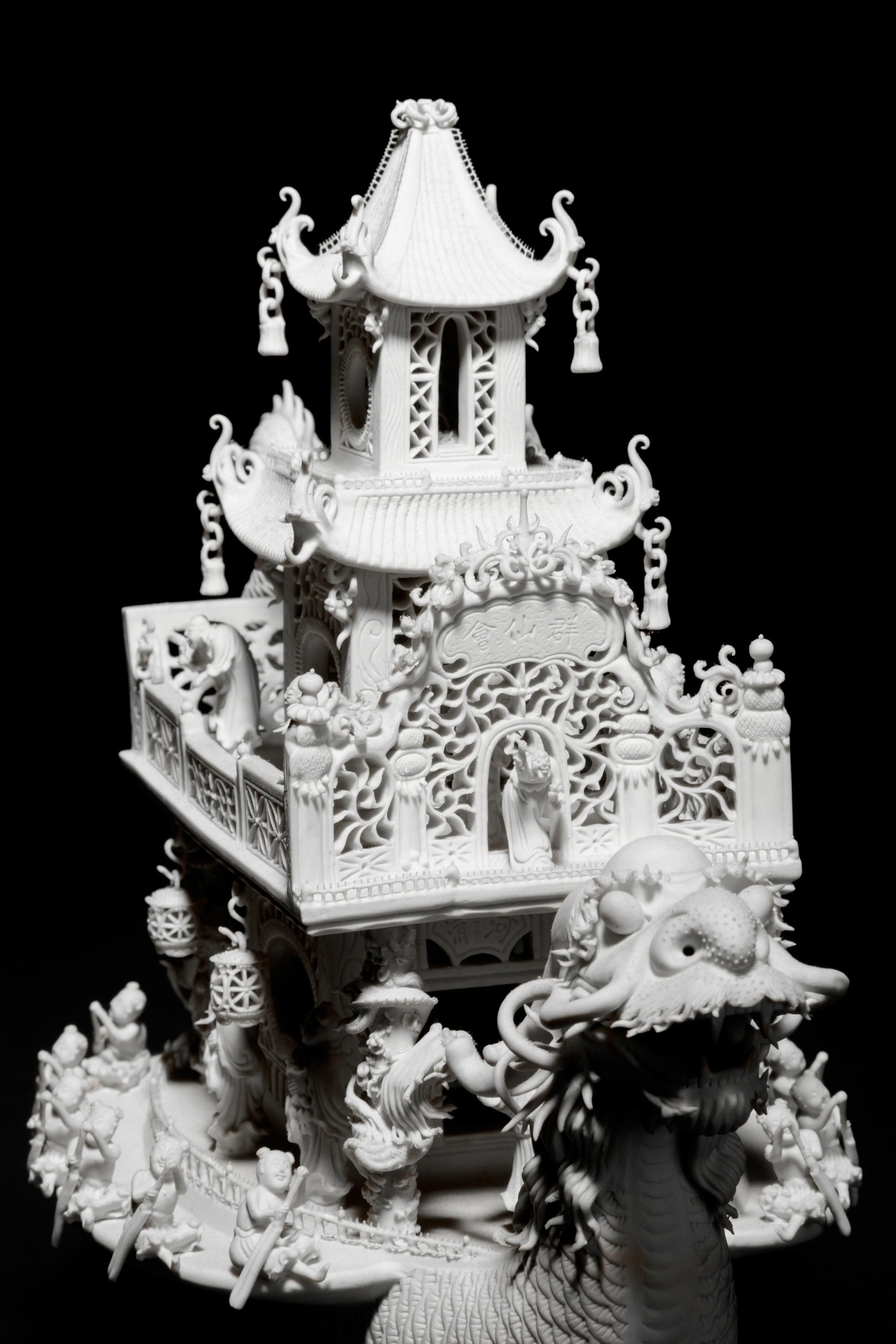 A White Biscuit Porcelain Model of a Dragon Boat