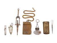 A Collection of Silver Chatelaine Articles, Needlework Scissors and Other Tools