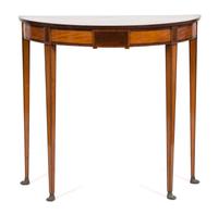 An American Hepplewhite Inlaid Birch Demilune Side Table Height 36 x width 37 3/4 x depth 17 3/4 inches. — 19TH CENTURY
