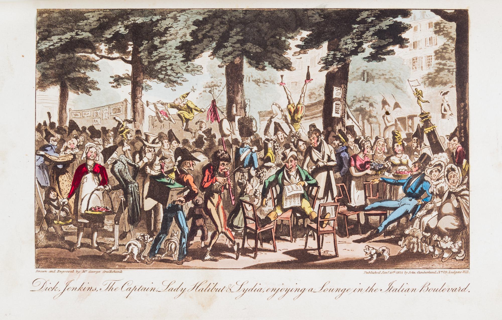 (CRUIKSHANK, GEORGE) CAREY, DAVID. Life in Paris... London, 1822. Numerous hand-colored plates.
