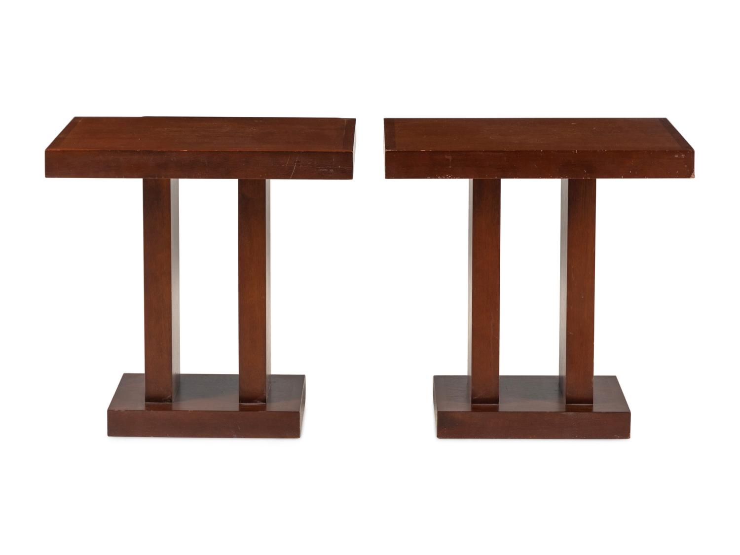 A Pair of Contemporary Mahogany Side Tables Retailed by Manifesto, Chicago