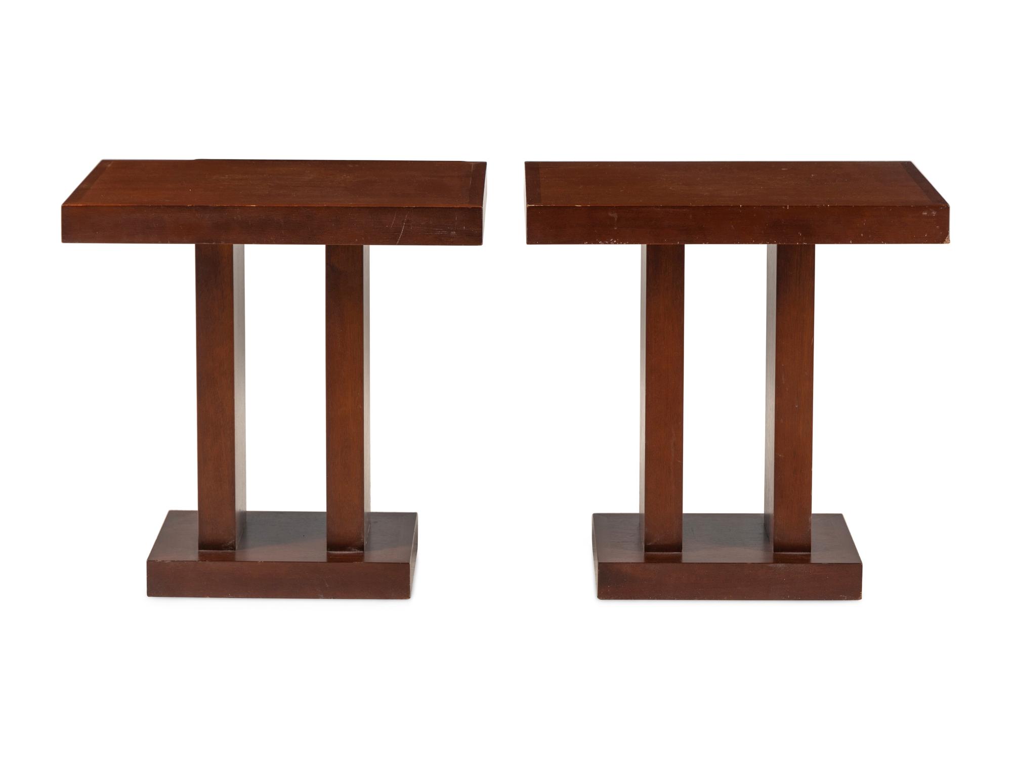 A Pair of Contemporary Mahogany Side Tables Retailed by Manifesto, Chicago