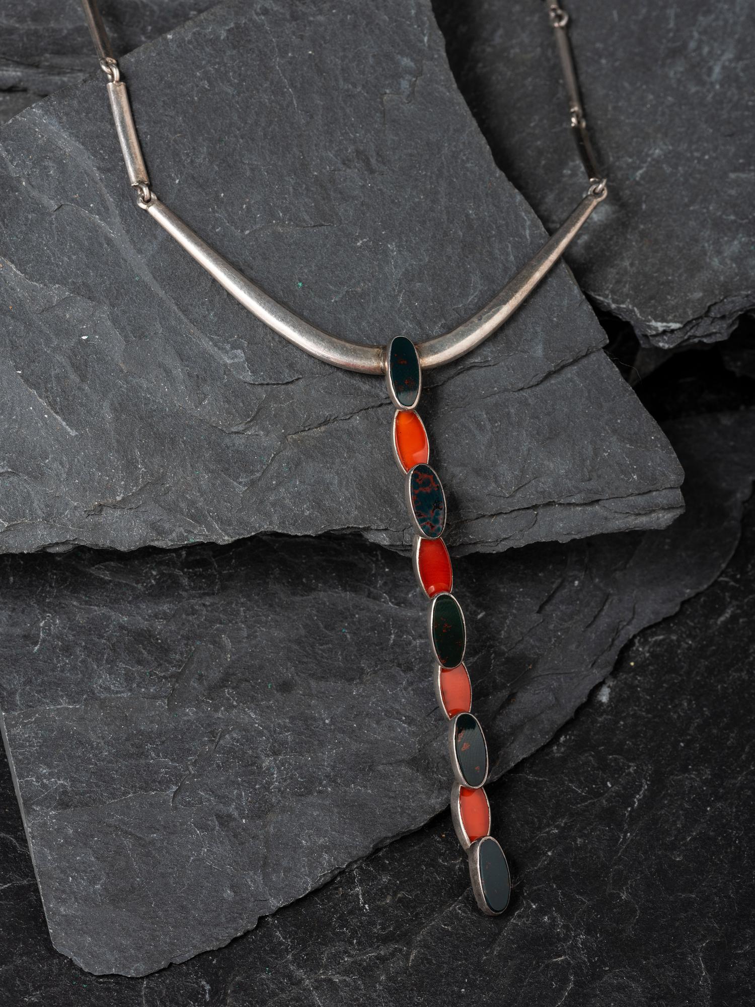 Taxco Silver Necklace, with Inlay