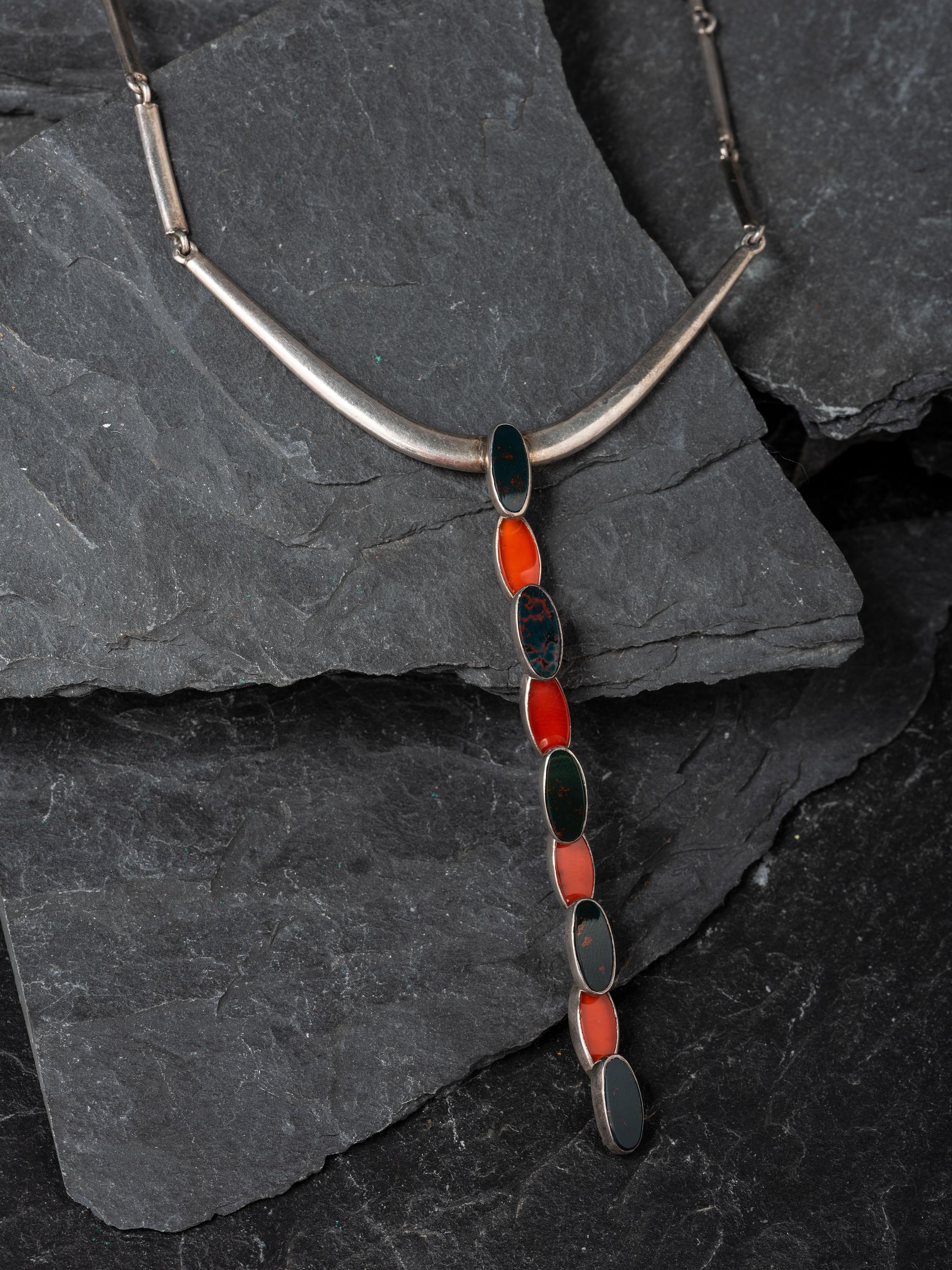 Taxco Silver Necklace, with Inlay