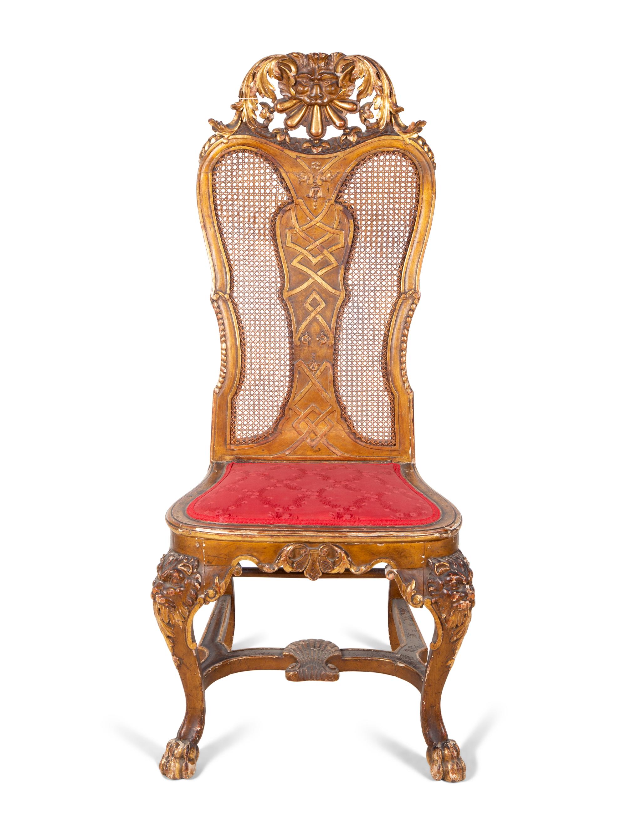 A Queen Anne Style Parcel Gilt Carved Walnut Side Chair — 19TH CENTURY