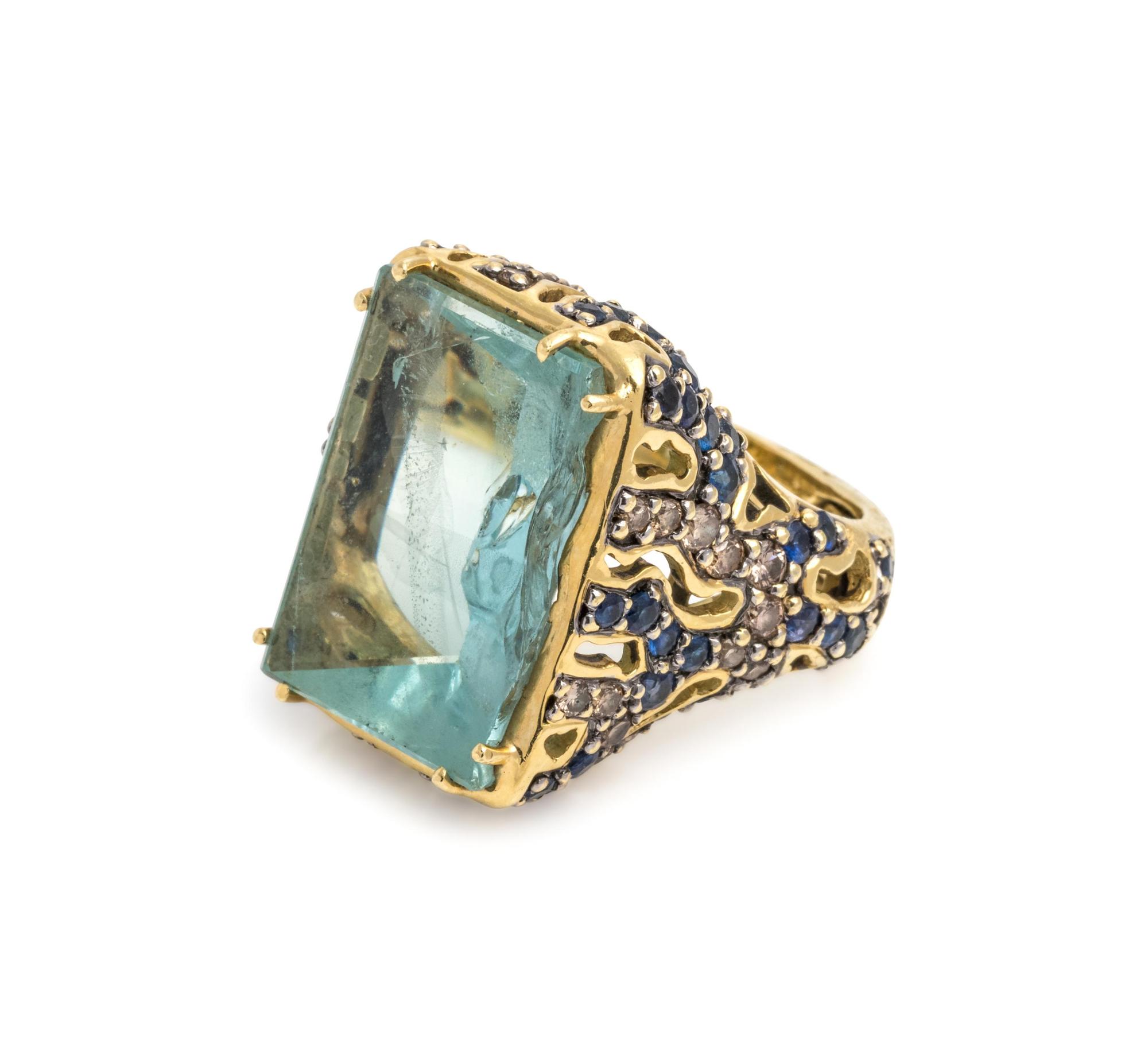 ROBERT WANDER, AQUAMARINE, DIAMOND AND SAPPHIRE RING