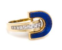A Yellow Gold, Diamond, Turquoise, and Lapis Lazuli Flip Ring, 8.50 dwts.