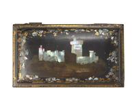 A Victorian Mother-of-Pearl Inlaid and Gilt-Decorated Black Lacquer Tea Caddy