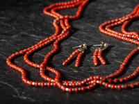Three-strand Red Coral and Silver Necklace, PLUS Matching Post Earrings