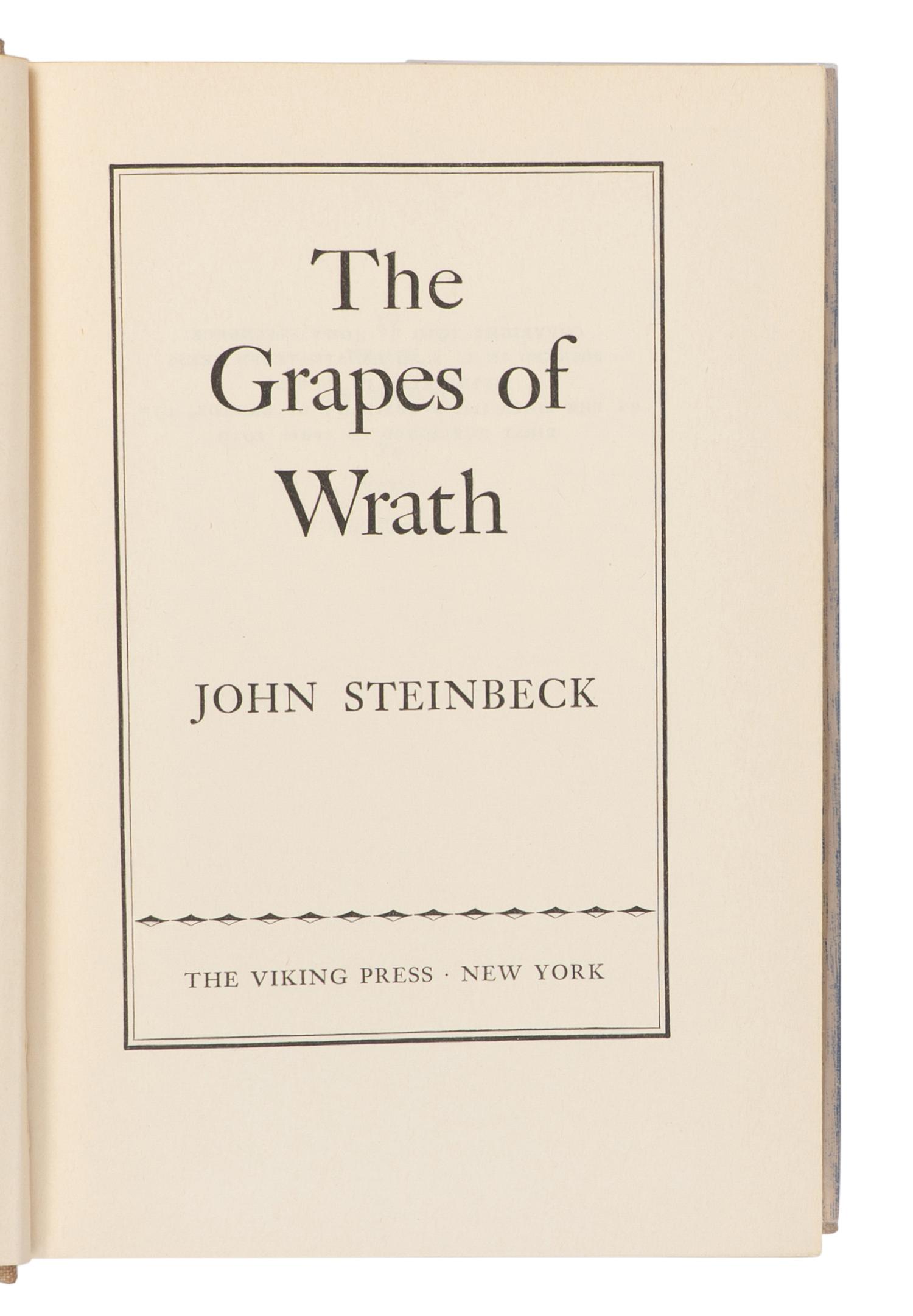 STEINBECK, John (1902-1968). The Grapes of Wrath . New York: The Viking Press, 1939.