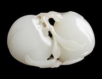 A Chinese Pale Celadon Jade 'Double Peaches' Carving