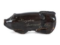A Rare Mogadore, Ohio Inscribed Stoneware Pig Flask