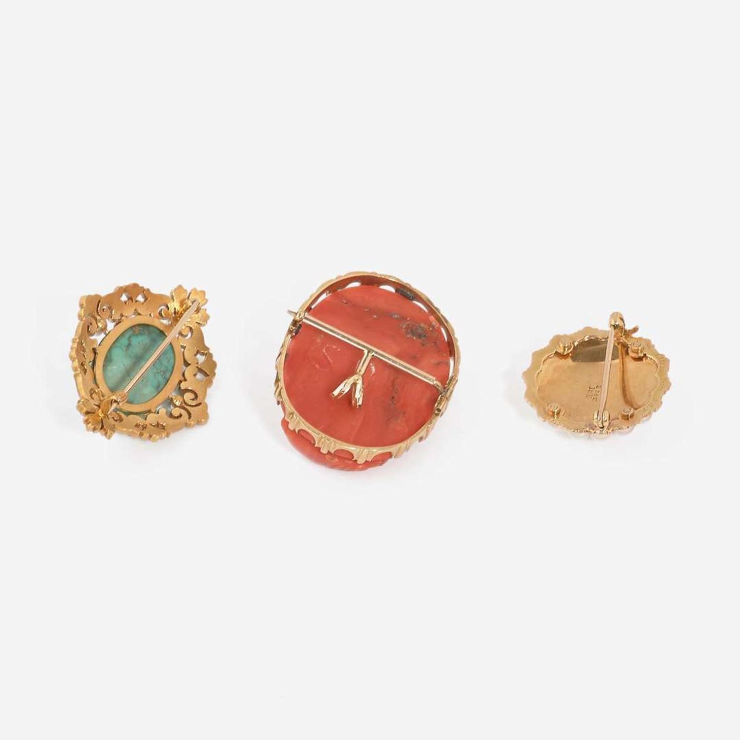A Group of Three Yellow Gold and Gemstone Brooches