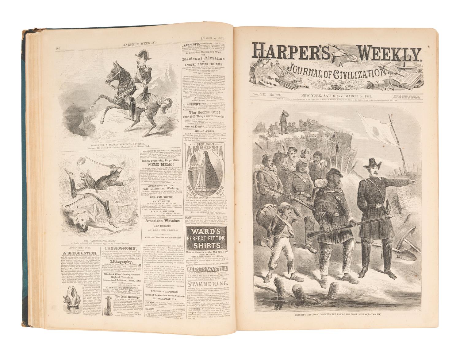 [CIVIL WAR]. Harper's Weekly . A group of 3 bound volumes for 1862 (partial), 1863, and 1864. New York: Harper & Brothers.
