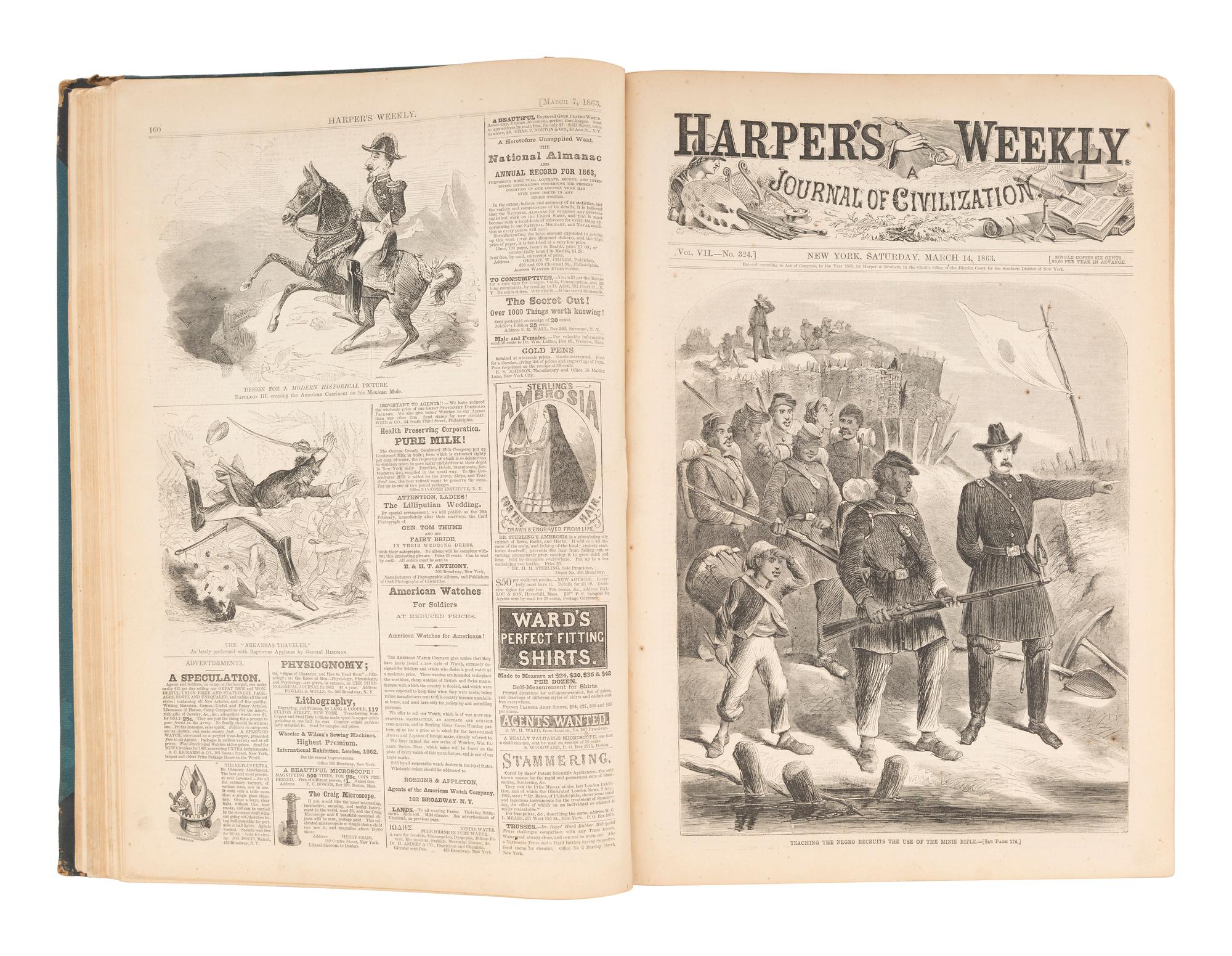 [CIVIL WAR]. Harper's Weekly . A group of 3 bound volumes for 1862 (partial), 1863, and 1864. New York: Harper & Brothers.