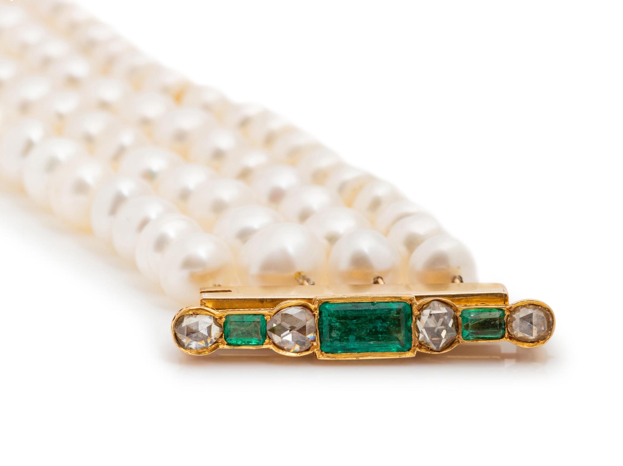 A Yellow Gold, Cultured Pearl, Emerald and Diamond Brooch/Necklace,