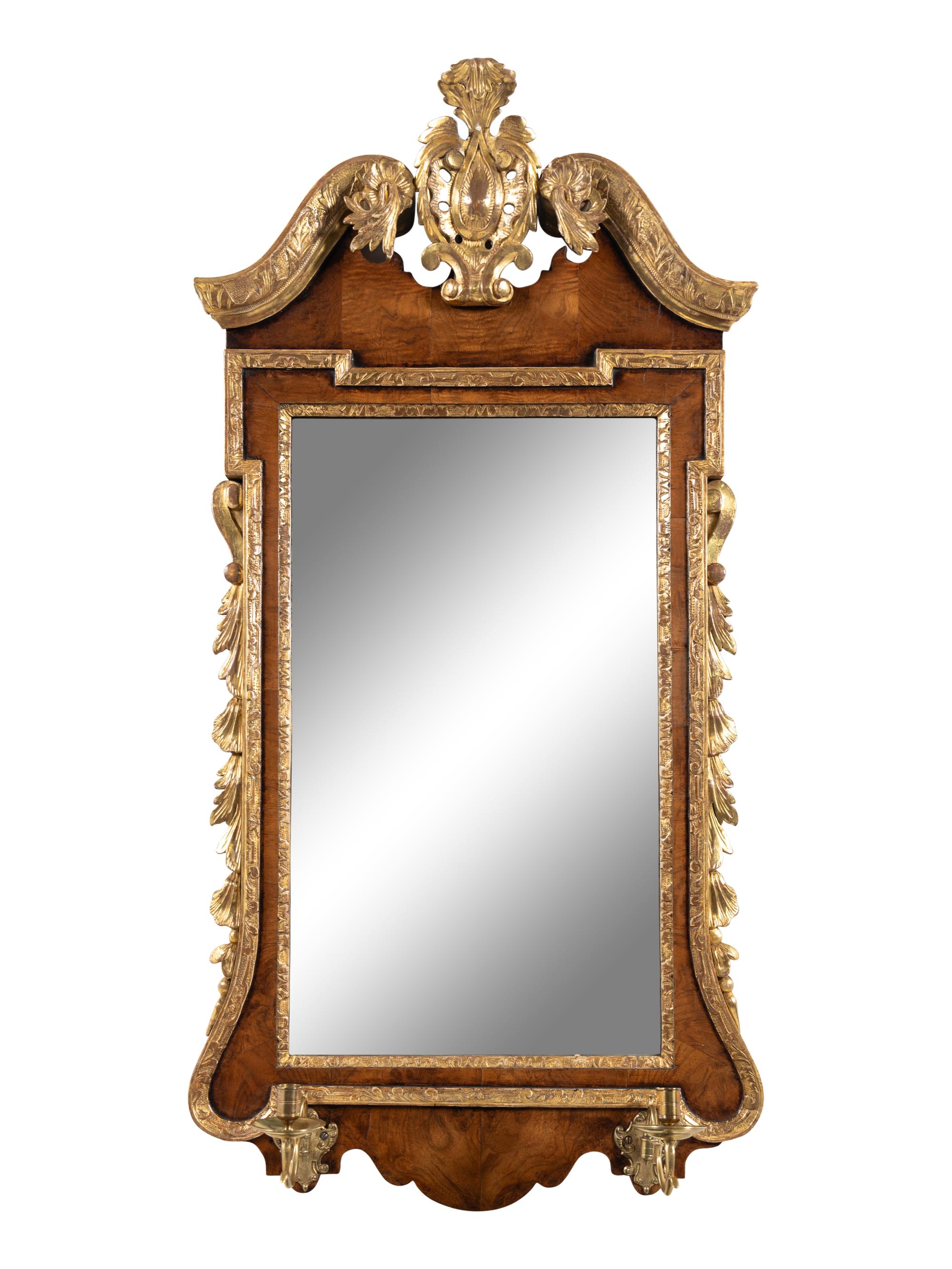 A George II Walnut and Parcel Gilt Girandole Mirror